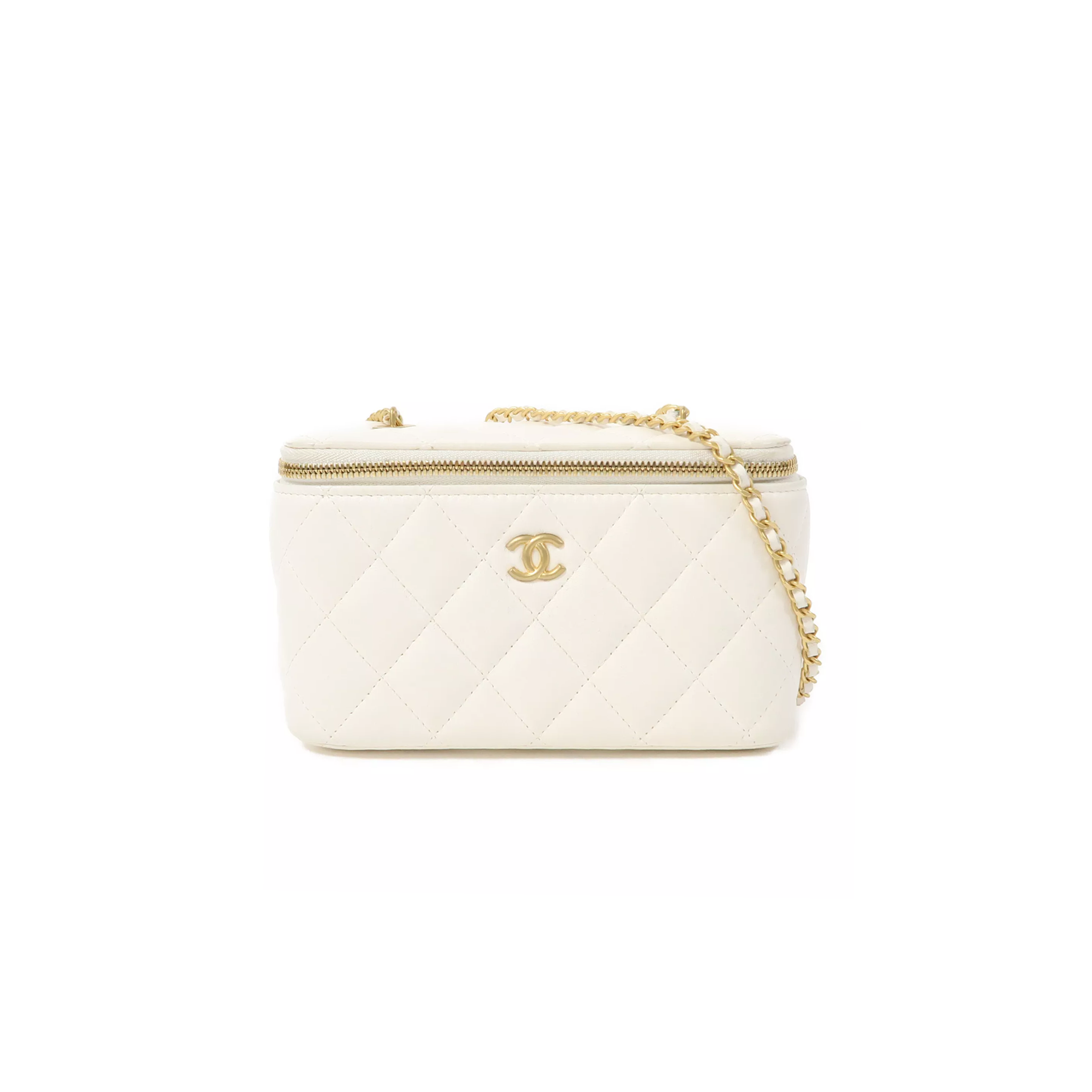 CHANEL QUILTED CC GHW DRESSING CASE CHAIN SHOULDER BAG LAMBSKIN LEATHER WHITE AP2303 (17*9*8cm)